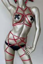 Red Leather Garter Harness Set