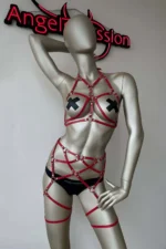 Red Leather Garter Harness Set - Image 2
