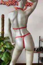 Red Leather Bra Set Leather Lingerie - Image 3