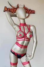 Stylish Elastic Body Harness with Red Bow Detail - Image 4