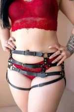 Belt Detail Buttock-Wrapping Fantasy Leather Garter Harness - SH1207 - Image 2