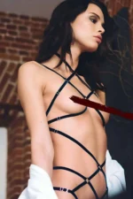 Siyah Kauçuk Çapraz Bantlı Metal Halkalı Body Harness SH337