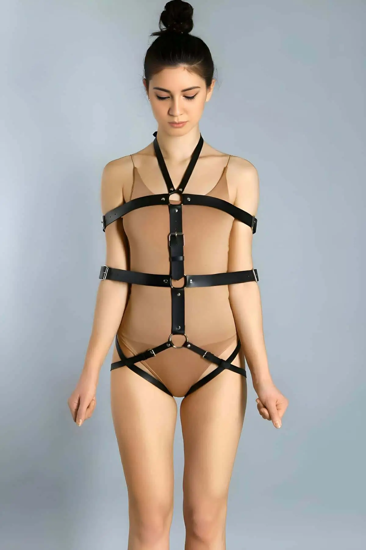Siyah Suni Deri Metal Halkalı Tokalı Vücut Harness SH1062