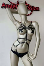 Siyah Deri Yıldız ve Halka Detaylı Body Harness - Image 3