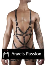 Siyah Deri Zımbalı Halkalı Erkek Vücut Harness SHM61