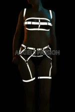 Nightgown Set White Reflective Garter Bra Set - SH560