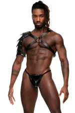 Siyah Deri Tek Omuz Gladiator Erkek Harness SHM154 - Image 3