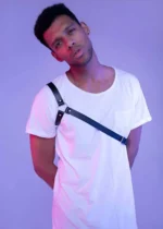 Siyah Deri Halka Detaylı Tek Omuz Çapraz Erkek Harness SHM3 - Image 2