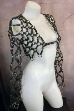 Cross Design Long Sleeve Leather Crop Tie-Up Bustier Harness - SH1076 - Image 4