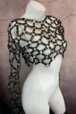 Cross Design Long Sleeve Leather Crop Tie-Up Bustier Harness - SH1076 - Image 5