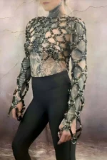 Cross Design Long Sleeve Leather Crop Tie-Up Bustier Harness - SH1076 - Image 3