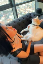 Siyah Deri Çivili ve Çoklu Zincir Detaylı Anne Kedi Choker Seti SH1042 - Image 4