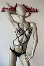 Siyah Deri Halka Detaylı Body Harness SH368 - Image 3
