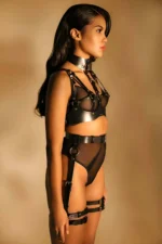 Leather Women's Lingerie, Fantasy Leather Garter and Breast Harness Set - SH1238 - Image 2