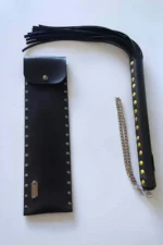 Siyah Zımbalı Deri Kılıflı Zincir Detaylı Kırbaç SH1287 - Image 3