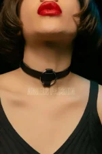 Siyah Deri Halka Detaylı Choker Kolye SH589 - Image 3