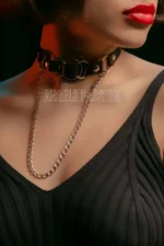 Siyah Deri Halka ve Zincir Detaylı Choker Kolye SH588 - Image 4