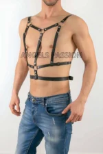 Siyah Deri Metal Halkalı ve Tokalı Erkek Harness SHM40 - Image 2