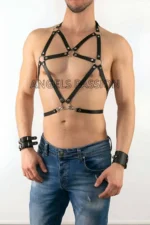 Siyah Deri Metal Halkalı Erkek Göğüs Harness SHM80 - Image 2