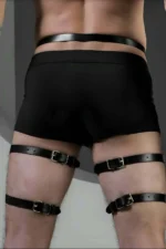 Siyah Deri Halka Detaylı Erkek Bel ve Bacak Jartiyer Harness SHM165 - Image 2