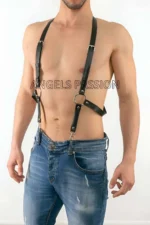 Siyah Deri Halka Detaylı Erkek Harness Pantolon Askısı SHM29