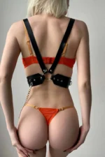 Leather Fantasy Accessory, Leather Harness with Chain - SH1018