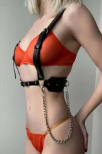 Leather Fantasy Accessory, Leather Harness with Chain - SH1018 - Image 2