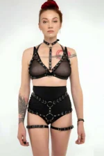 Leather Fantasy Clothing, Sexy Leather Lingerie, Stylish Leather Harness Set - SH874 - Image 2