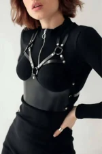 Leather Harness Bustier, Stylish Leather Corset - SH872