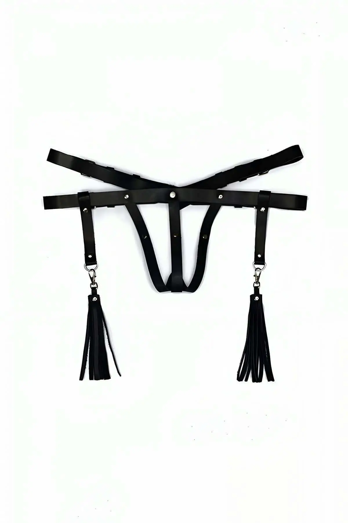 123710.webp Leather Lingerie Tassel Thong Harness - SH439 - Image 1