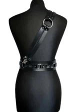 Siyah Deri Halka Detaylı Tek Omuz Bel Kemeri Harness SH915 - Image 3