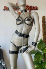Fancy Leather Harness Set with Leather Collar Detail - Image 4