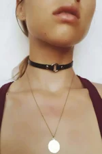 Siyah Deri Halka Detaylı Choker Kolye SH35