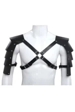 Siyah Deri Gladyatör Omuz Zırhı Erkek Harness SHM159