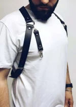 Siyah Deri Halka ve Zımba Detaylı Erkek Harness SHM27 - Image 2