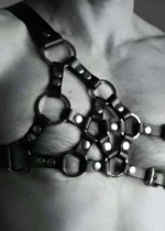 Siyah Deri Metal Halka Detaylı Erkek Göğüs Harness SHM14