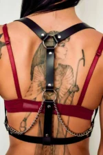 Stylish Leather Harness with Chain Detail on the Back - SH215 - Image 3