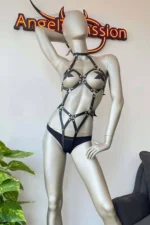 Siyah Deri Bantlı Halka Detaylı Body Harness SH514 - Image 3