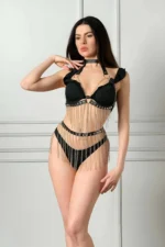 Black Leather Chain Harness Set - SH504 - Image 2