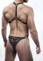 Siyah Metal Halka Detaylı Lastik Bantlı Erkek Vücut Harness SHM68 - Image 2