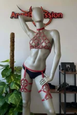 Stylish and Elegant Red Leather Fantasy Garter Harness - SH460 - Image 5