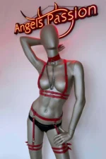 Stylish Leather Harness Garter Set with Collar Detail