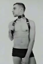 Siyah Deri Tasmalı Halka Detaylı Erkek Harness SHM35 - Image 2