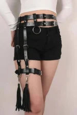 Siyah Deri Püsküllü Tek Bacak Harness Jartiyer SH1172 - Image 5