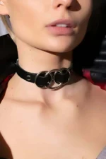 Siyah Deri Üçlü Halka Detaylı Ayarlanabilir Choker SH681 - Image 2