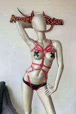 Kırmızı Deri Metal Halkalı Body Harness - Image 2