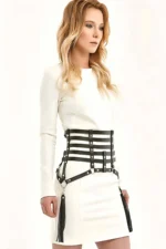 Elegant Leather Harness Corset with Tasseled Sides - SH408