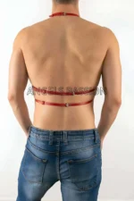 Kırmızı Deri Halka Detaylı Erkek Göğüs Harness SHM1 - Image 2