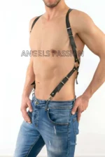 Siyah Deri Erkek Vücut Harness Aksesuarı SHM11