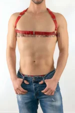Kırmızı Deri Tokalı Erkek Göğüs Harness SHM16